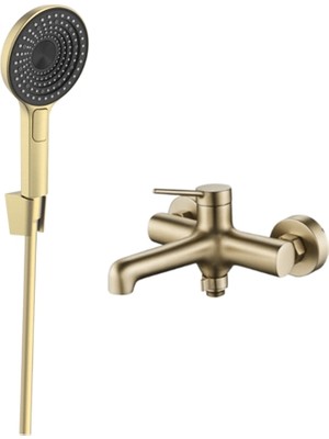 Creavit Flow 3 Fonksiyonlu El Duş Seti ve Flow Banyo Bataryası Brush Gold
