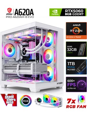 Xaser Shiny X90  Ryzen 5 7500F 32GB Ddr5 Ram 1tb M.2 Nvme SSD 8gb RTX5060 Sıvı Soğutmalı Oyuncu Bilgisayarı