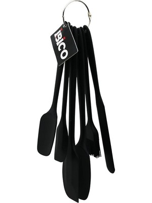 Hsc Bilişim 6pcs Silikon - Siyah Mutfak Seti 2 Kaşık - 3 Spatula - Yumurta Fırça Metal Asma Halkalı BX40
