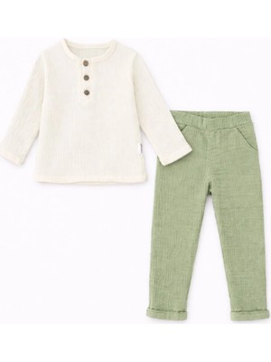 Bubito Unisex Bebek&çocuk %100 Pamuklu Müslin Alt Üst Pijama Takım-Yeşil