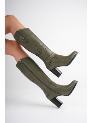 Analin Shoes Kadın Hakiki Deri Körüklü Toka Detaylı Topuklu Çizme