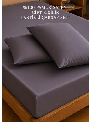 Bella Maison %100 Pamuk Saten Çift Kişilik Lastikli Çarşaf Seti Antrasit (160X200X35 Cm)