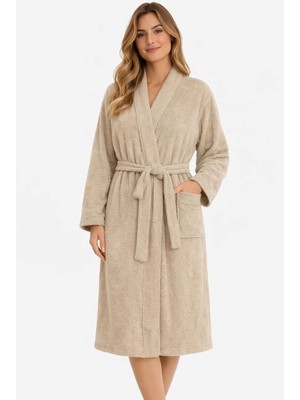 Hsc Bilişim Kimono Yaka Unisex Pamuklu Tek Kişilik Bornoz Bej