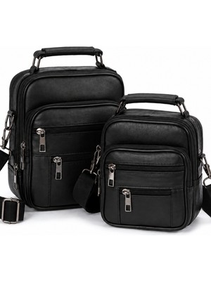 Sannora Bags Erkek Siyah Çelik Kasalı Hakiki Deri El ve Omuz Çantası Ayarlanabilir Askılı (Orta Boy ve Küçük Boy)