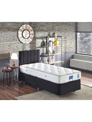 Niron Juliette 90x190 cm Tek Kişilik Yatak, Baza ve Başlık Seti - Siyah Kumaş Baza, Başlık ve Yatak Takımı
