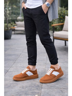 Zerenyus ZRJ011 Günlük Bağcıklı Süet Erkek Sneaker - Taba/Beyaz