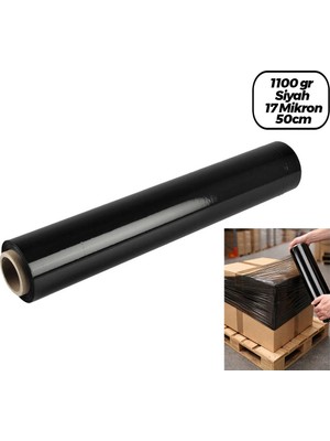 Hsc Bilişim 6 Adet BRÜT:1100GR = Net Streç :600GR Siyah Koli - Palet Streç Film 17 Mikron 50CM BX40