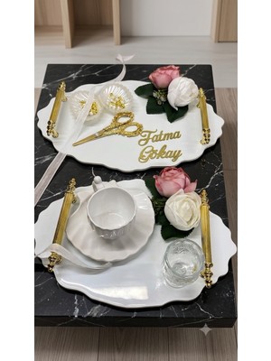 Cyz Home Oval Söz Nişan Tepsisi Kız Isteme Tepsisi Damat Kahve Tepsisi