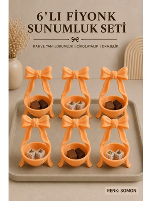 Morbella 6’lı Fiyonk Kahve Yanı Lokumluk Seti 8x5 cm | Mini Çikolatalık, Drajelik, Şekerlik, 6 Kişilik Türk Kahvesi Sunumluğu