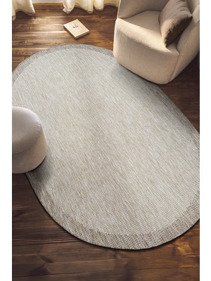Saraz Halı S605-BEJ Bej Oval Sisal Jüt Halı Düz Dokuma Hasır Halı Kaymaz Taban Salon Oturma Odası Halısı