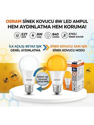 Osram Sinek Kovucu 8W Beyaz-Sarı Işık E-27 840lm Led Ampul
