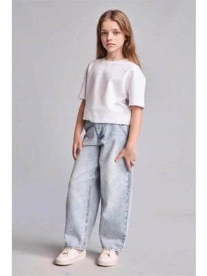 Defacto %100 Pamuk Baggy Fit Açık Mavi Kız Çocuk Jean Pantolon H6244A8/NM39