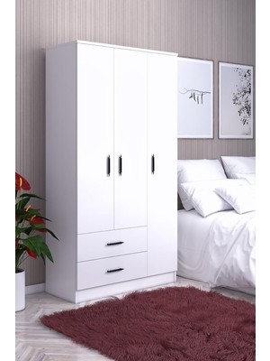 Asitan Abete-3 Kapılı 2 Çekmeceli Gardırop-Beyaz
