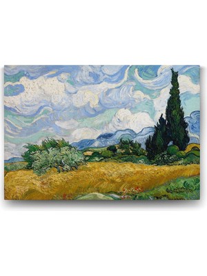 Asitan Vincent Van Gogh - Selvi Ağaçlı Buğday Tarlası Tablosu - 75X50CM