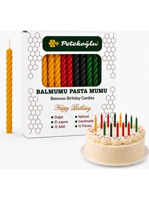 Asitan Petekoğlu Balmumu Mum El Yapımı Doğal Küçük 4 Renk Çok Renkli Pasta Mumları 12 Adet