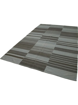 Asitan Degrade Kilim Gri Çizgili Pamuk El Yapımı Kilim 213X331 cm