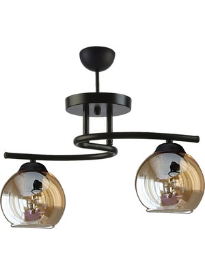Asitan Fer Avize Fuji Modern Dekoratif Siyah Renk Bal Camlı Salon - Mutfak - Yatak Odası 2 Li Avize