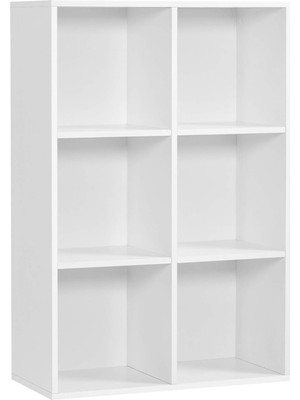 Asitan Vasagle 6 Bölmeli Kitaplık, Ahşap Raf, Küp Raf, Depolama Rafı, 65,5 x 97,5 x 30 Cm, Beyaz, Lbc2