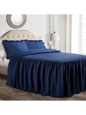Asitan Fırfırlı Etek Yatak Örtüsü, Polyester, Lacivert, Queen