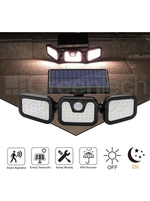 Asitan Güneş Enerjili Hareket Sensörlü 3 Taraflı LED AYDINLATMA/GT-SL07