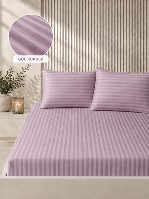 Bella Home 160X200 Çizgili Saten Çarşaf Seti | Yumuşak Dokulu | Şık ve Konforlu