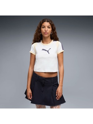 Puma Kadın / Kız Beyaz Puma Graphic Ringer Baby Tee Beyaz Kadın T-Shirt