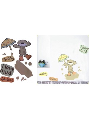 Asitan Duvar Süsü (Sticker) Çamurlu Ayı Desenli Pvc