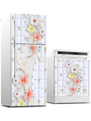 Asitan Buzdolabı ve Bulaşık Makinası Beyaz Eşya Sticker Kaplama Pembe Çiçek Desen