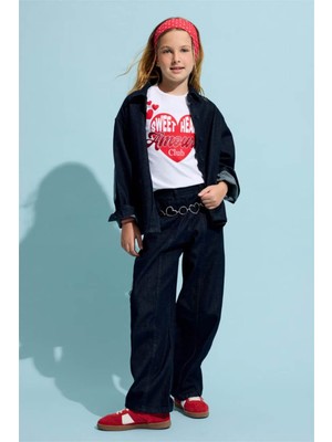 Defacto Wide Leg Koyu Lacivert Kız Çocuk Jean Pantolon H8897A8/NM34