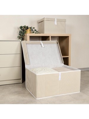 Asitan Çok Amaçlı Düzenleyici Kapaklı Sandık Tipi Kutu Hurç Organizer (50 x 40 x 30, Kahverengi)