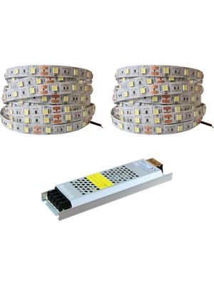 Asitan 10 Metre Şerit LED Beyaz Renk + 12V 10 Amper 120 Watt LED Trafo - 3 Dirençli Double Pcb - Oturma O