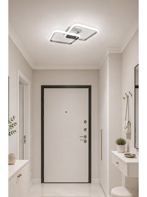 Fer Avize  Enisa Modern Tasarım Siyah Renk Salon Mutfak Hol Beyaz LED 2 Li Avize