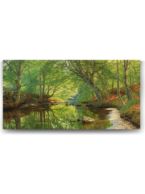 Asitan Peder Mork Monsted - Sunset Over A Forest Lake Tablosu - 160X80CM