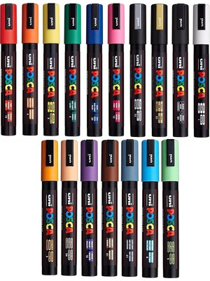 Asitan Uni Posca Pc-5 M - 17 Set - Su Bazlı Pigment Mürekkep Işaretleyici, Uç 2,5 mm