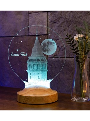 Asitan Galata Kulesi Sevgiliye Hediye, Eşe Hediye Kişiye Özel LED Lamba, Doğum Günü Hediyesi Isimli