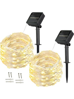 Asitan Solar Peri Işıkları Dış Mekan, [2'li Paket] 100 Led'ler Peri Işıkları Dış Mekan Güneş 10