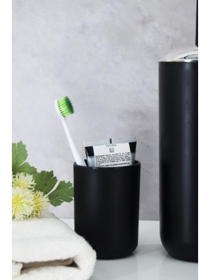 Asitan Siyah, Plastik Diş Fırçalık – 7,5×10 Cm, Macunluk, Banyo Düzenleyici - Brasil Model