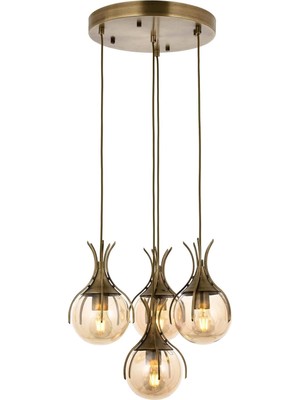 Asitan AV-60161-4ET Eskitme Kaplama Modern Avize, E27, Metal, Cam, 40CM