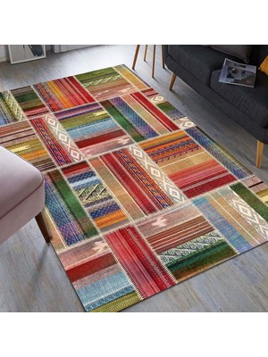 Asitan Bitsy Desenli Kadife Pamuk Tabanlı Yıkanabilen Kaydırmaz Antibakteriyel Salon Halısı 120X180
