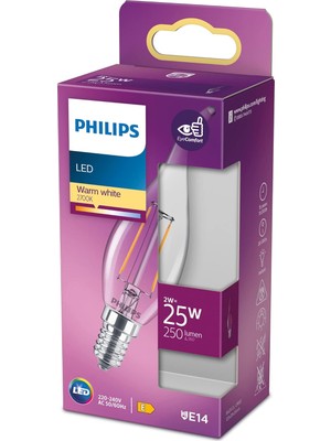 Asitan Philips LED Classic 25W BA35 E14 Ww cl Dim Edilmez Sarı Işık Filament Ampul