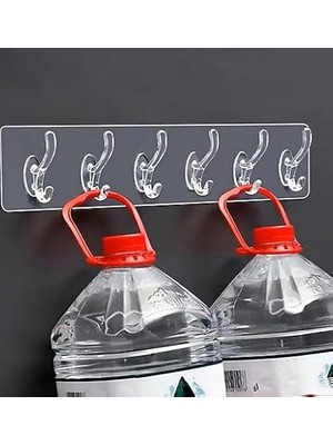 Asitan Kendinden Yapışkanlı Güçlü Şeffaf 6 Kancalı Askılık, Kapı Arkası, Mutfak, Duvar, Banyo A