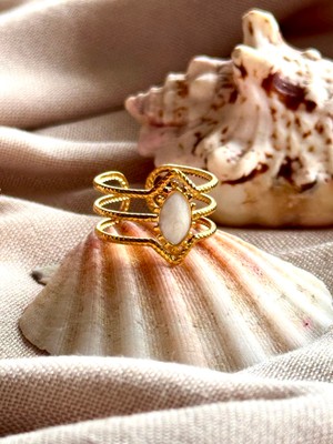 Store By Dilara Luna Gold Renkli Beyaz Taşlı Vintage Tasarım Kadın Yüzük