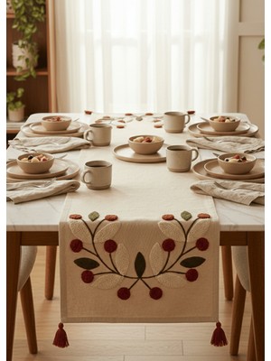 Destiva Home Buldan Işi Çiçek Desen Nakışlı Sarı Püsküllü Pamuk Runner (40X130 Cm)