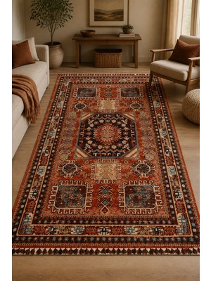 Ruyan Narhan Kiremit Oturma Odası Salon Robot Süpürge Uyumlu Kolay Temizlenebilir Nostaljik Kilim Hali