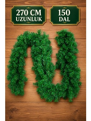 Begin Power 270 cm 150 Dal Yılbaşı Çam Garland Büyük Boy Dekoratif Kapı Şömine ve Merdiven Süsü