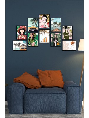 Asitan Çerçevesiz Çerçeve Görünümlü 10 Parça Mdf Tablo Seti Çoklu Çerçeve Seti Mdf Baskı Özc-