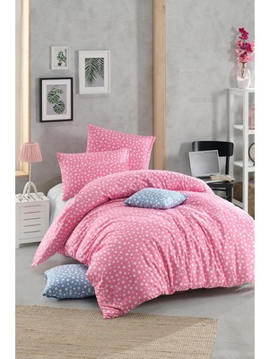 Asitan Mer-Tim Tek Kişilik Lastikli Pembe Yıldız Desenli Pamuklu Ranforce Nevresim Takımı - 160X220