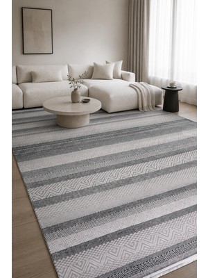 Ruyan Gri Bej Modern Alya Serisi Salon Oturma Odası Halısı – Robot Süpürge Uyumlu, Kolay Temizlenir, Şık T