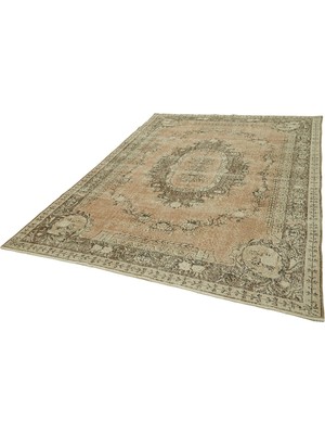 Asitan 209X315 cm Vintage Bej Vintage Yün El Dokuma Modern Geometrik Etnik Eskitme Desenli Boho Oturma Oda
