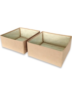Asitan 2'li Bej Çekmece Içi Düzenleyici Organizer Set - Çok Amaçlı Dolap Içi Kutu Seti (28 * 28 *